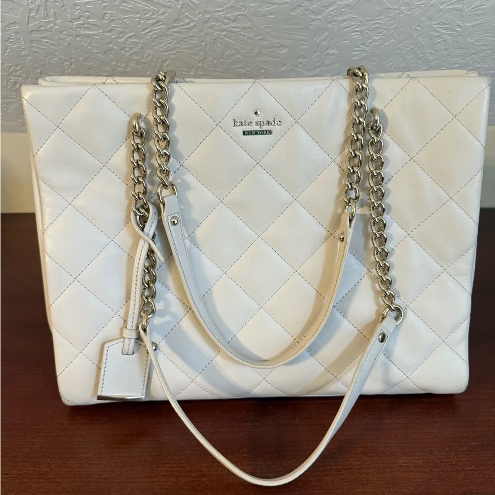 kate spade White Quilted Leather Chain-Handle Tote